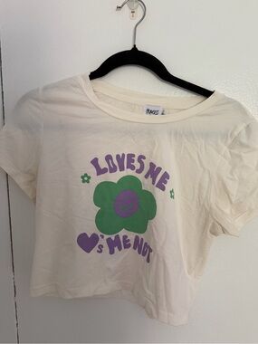 Princess Polly  Cream Graphic Crop Top Tee with Green & Purple Flower Festival